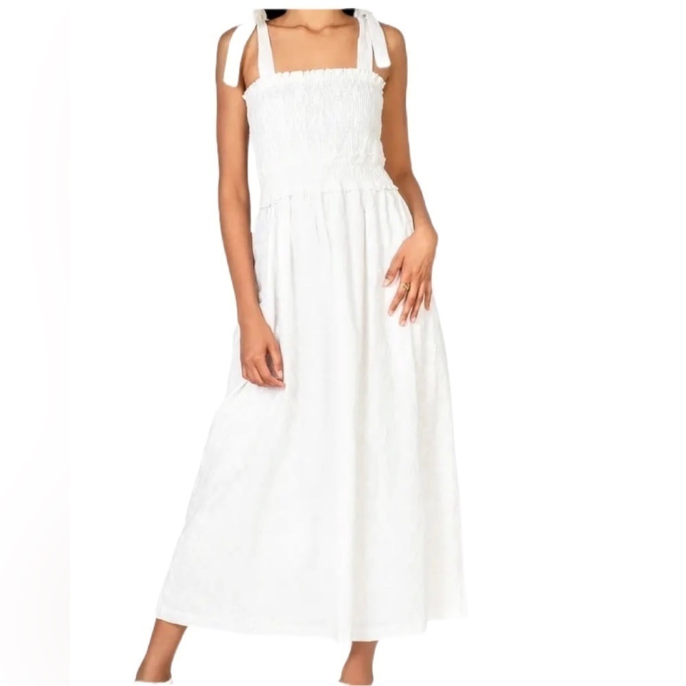 LOST + WANDER angel in disguise white smocked midi dress